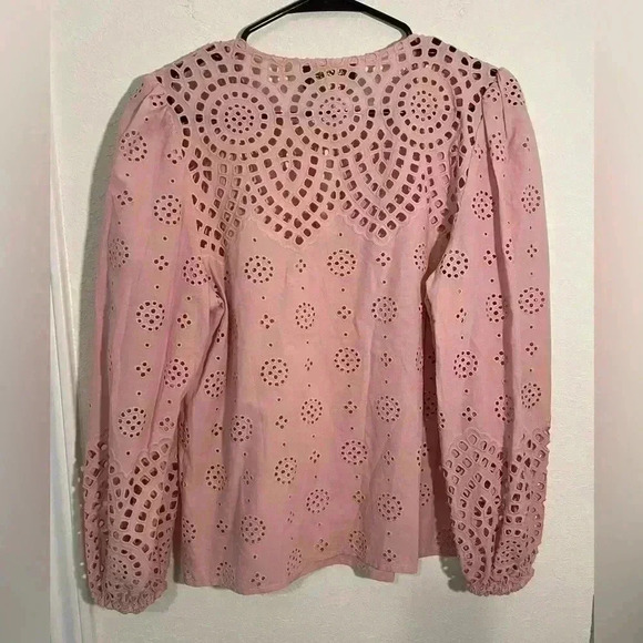 WYSE London Pink Open Embroidery Long Sleeve Blouse Shirt Top Sz 2 - Picture 6 of 8